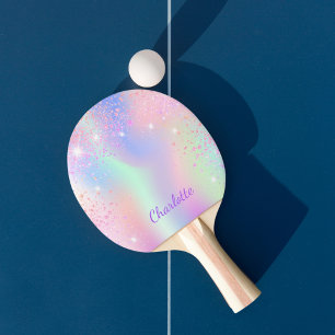 Rosa Glitzer Staub Regenbogen lila monogramm Mädch Tischtennis Schläger