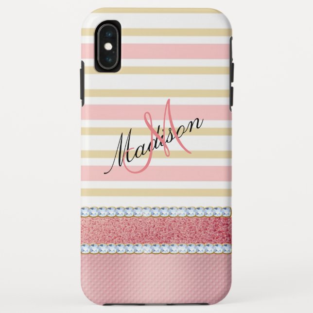 Rosa Glitzer, Streifen mit Kristall Personalisiert Case-Mate iPhone Hülle (Rückseite)
