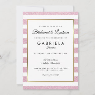 Rosa Glitzer Stripe Bridesmaids Luncheon Einladung