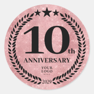 Rosa Glitzer Style 10th Anniversary Business-Logo Runder Aufkleber