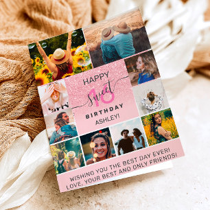 Rosa Glitzer süß 16 Geburtstag 11 Foto Collage Karte