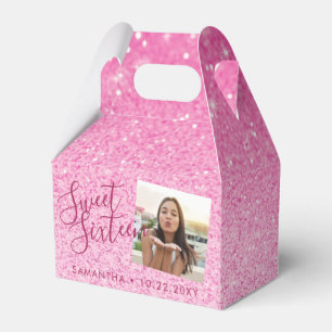 Rosa Glitzer Sweet 16 Chic Foto Geschenkschachtel