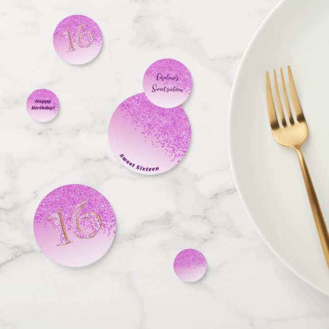 Rosa Glitzer Sweet 16 Geburtstag mit Foto Konfetti (Gruppe)