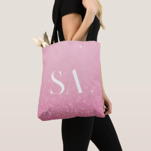 Rosa Glitzer Tote Beutel mit Initialen und Namen