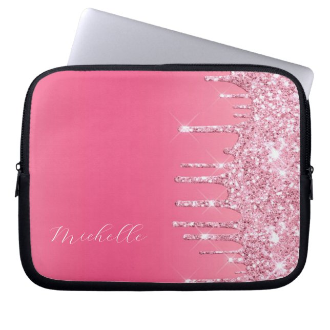 Rosa Glitzer Trendy Monogram Laptopschutzhülle (Vorderseite)