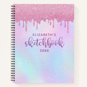 Rosa Glitzer Tropfen Holographic Unicorn Sketchboo Notizbuch