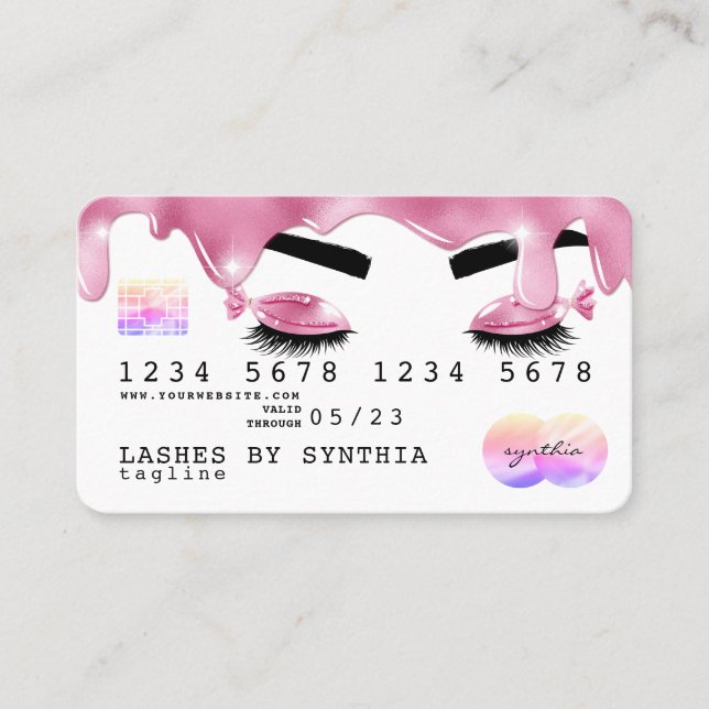 Rosa Glitzer Tropfen Kreditkartenstrophen Visitenkarte (Vorderseite)