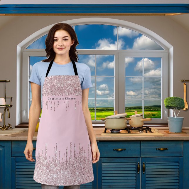 Rosa Glitzer Tropfen mit gürtnerisch modernem Text Schürze (Von Creator hochgeladen)