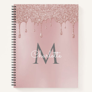 Rosa Glitzer Tropfen Monogram Elegante Girly Scrip Notizbuch