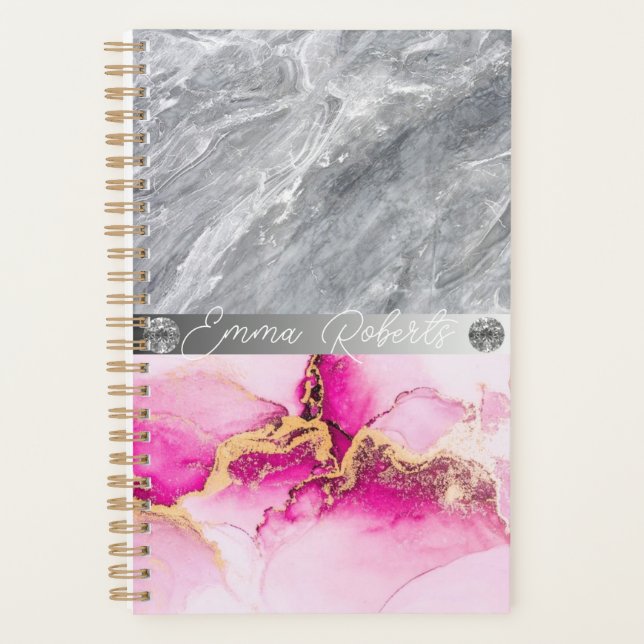 Rosa Glitzer Tropfen Monogramm Name 2023 Planer (Vorderseite)