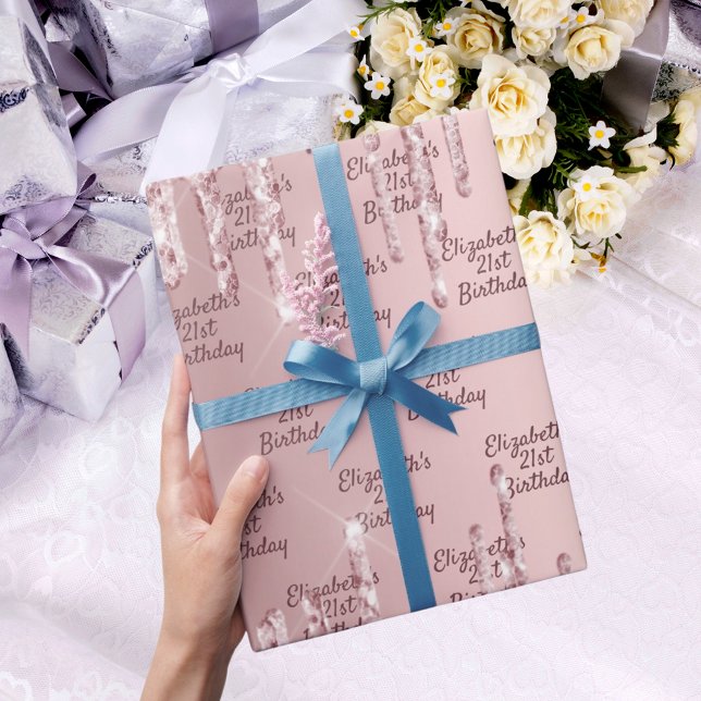 Rosa Glitzer Tropfen Rose Geschenkpapier (Von Creator hochgeladen)