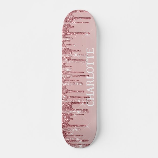 Rosa Glitzer-Tropfen Skateboard (Vorne)