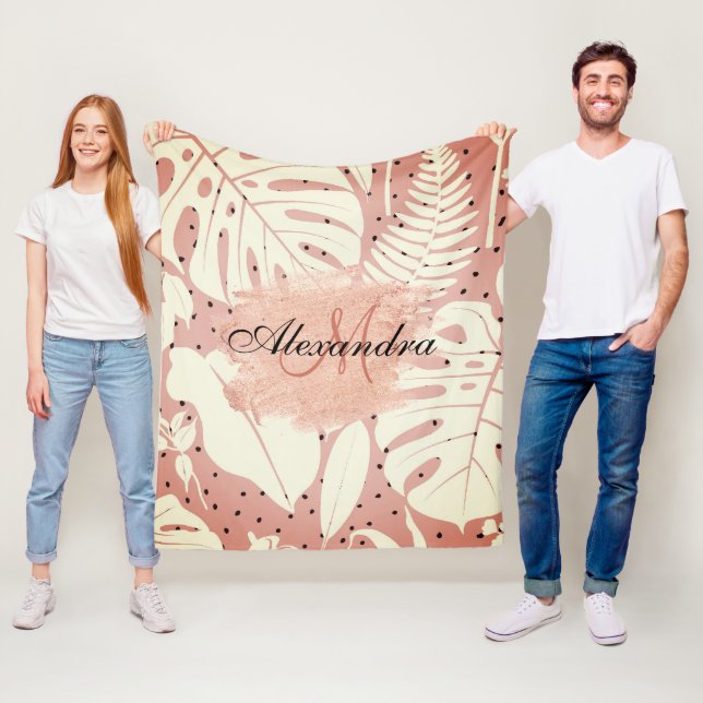 Rosa Glitzer Tropische Blätter Fleecedecke (Beispiel)