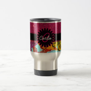 Rosa Glitzer und buntes Schmetterlings-Monogramm Reisebecher