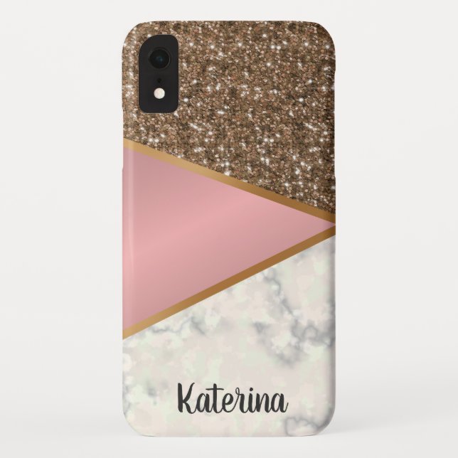 Rosa Glitzer und geometrische Marbella Gold Mobile Case-Mate iPhone Hülle (Rückseite)