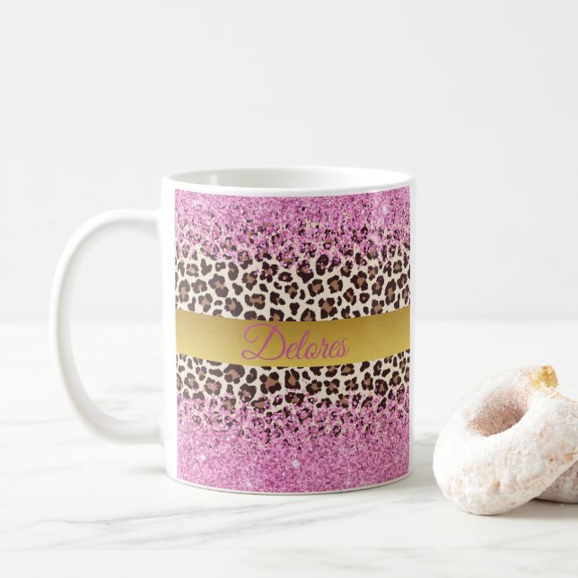 Rosa Glitzer und goldene Tasse (Mit Donut)