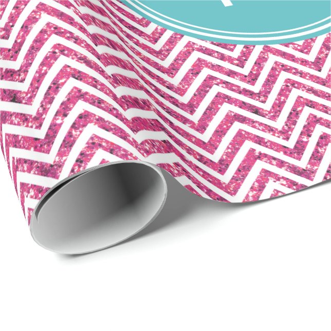 Rosa Glitzer-und Minzen-Gewohnheits-Monogramm Geschenkpapier (Rolleneckpunkt)