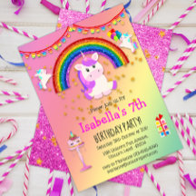 Rosa Glitzer und Regenbogen Einhorn Geburtstag