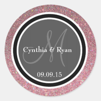 Rosa Glitzer und Schwarz-Hochzeitskennzeichen Runder Aufkleber