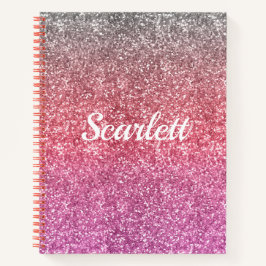 Rosa Glitzer und Sparkle Ombre Monogram Notizbuch