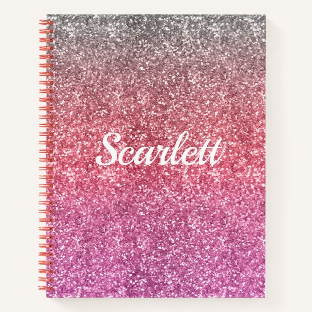 Rosa Glitzer und Sparkle Ombre Monogram Notizbuch (Vorderseite)