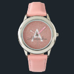 Rosa-Glitzer und Sparklogramm Armbanduhr<br><div class="desc">Rosa Rose Gold Imitate Glitzer und sparkle Elegant Monogram Watch. Diese Uhr kann so angepasst werden, dass sie Ihren Anfangs- und Vornamen enthält. Die Rose Gold Glitzer Watch macht ein großartiges Brautparty, Geburtstagsparty oder Junggeselinnen-Abschied Geschenk für die besondere Person, die Lieben rosa.</div>