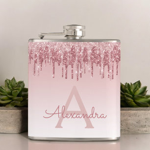 Rosa-Glitzer und Sparklogramm Flachmann