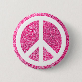 Rosa Glitzer und weißes Friedenssymbol Button