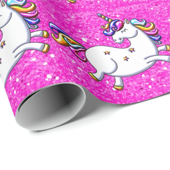 Rosa Glitzer Unicorn Geschenkpapier (Rolleneckpunkt)