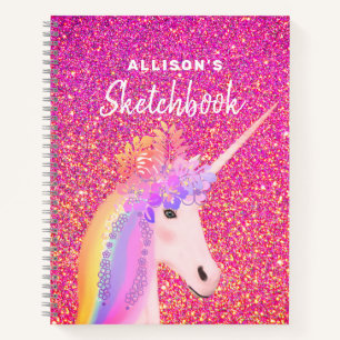 Rosa Glitzer Unicorn Sketchbook Personalisiert Nam Notizbuch