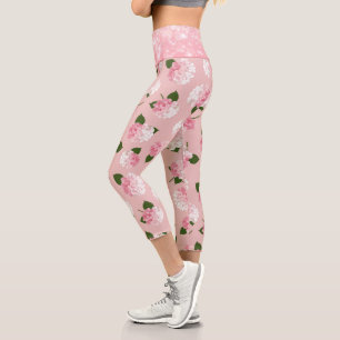 Rosa Glitzer Vintage-Gartenblüten Capri Leggings