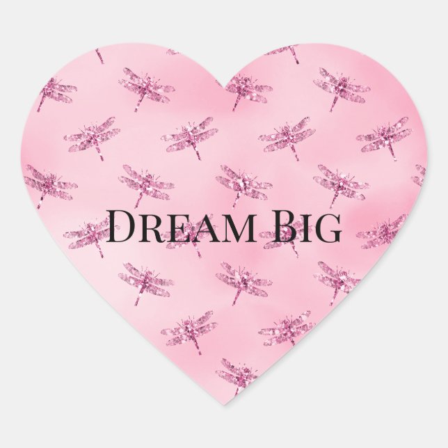 Rosa Glitzer Wasserfarbene Libellen Herz-Aufkleber (Vorderseite)