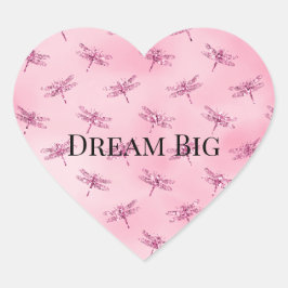 Rosa Glitzer Wasserfarbene Libellen Herz-Aufkleber