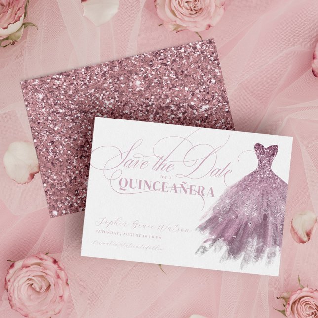Rosa Glitzer Weibliche Kleidung Quinceanera Save The Date (Von Creator hochgeladen)