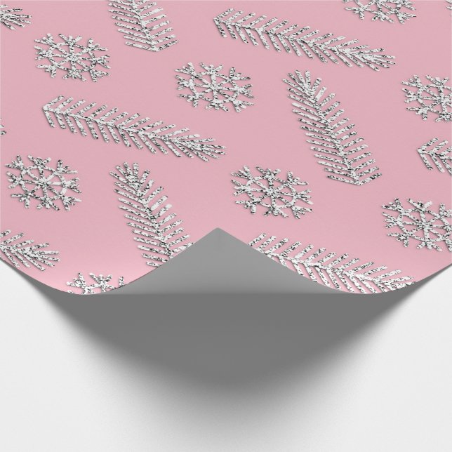 Rosa Glitzer Weihnachtsbaum Feiertage Schneeflocke Geschenkpapier (Ecke)