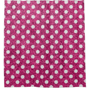 Rosa Glitzer Weißer Polka-Dot Duschvorhang