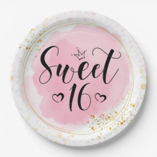 Rosa Glitzer Wreath Sweet 16. Girl Birthday Pappteller