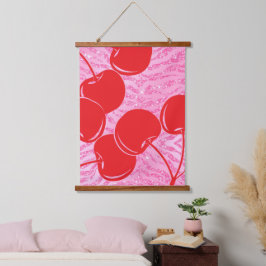 Rosa Glitzer Zebra Cherries Wandteppich Mit Holzrahmen