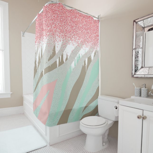 Rosa Glitzer Zebra Streifen Abstraktes Muster Duschvorhang (Beispiel)