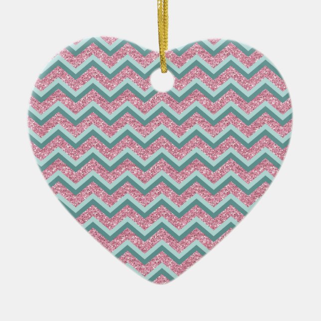 Rosa Glitzer ZigZag Muster Keramik Ornament (Vorne)