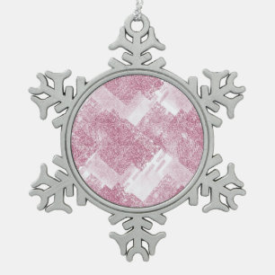 Rosa Glitzern auf Weiß. Schneeflocken Zinn-Ornament
