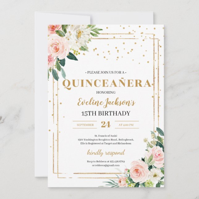Rosa Glitzern-Quinceanera Einladung (Vorderseite)