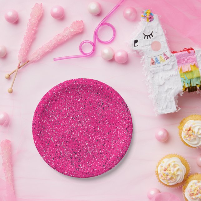 Rosa Glitzern Terrazzo Print Pappteller (Party)