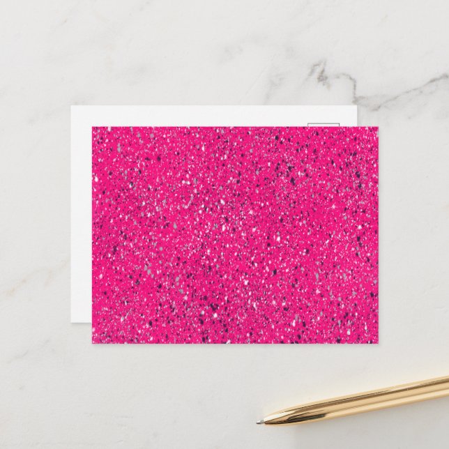 Rosa Glitzern Terrazzo Print Postkarte (Vorderseite/Rückseite Beispiel)