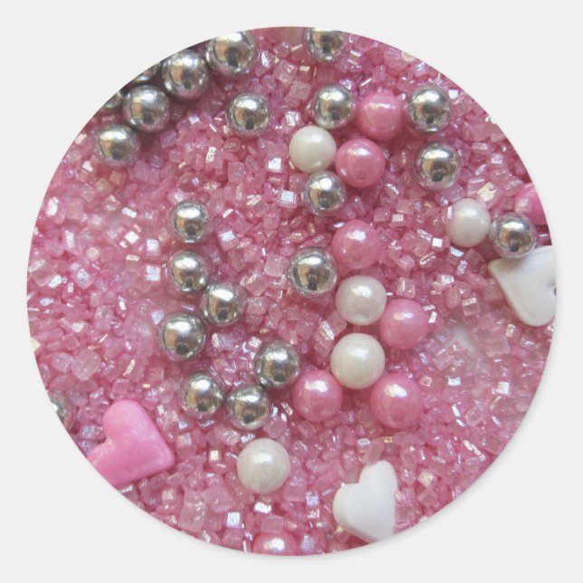 Rosa Glitzern und Liebe-Herzen Runder Aufkleber (Vorderseite)