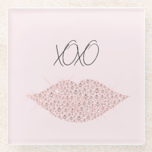 Rosa Glitzernde Lippen XOXO Glasuntersetzer