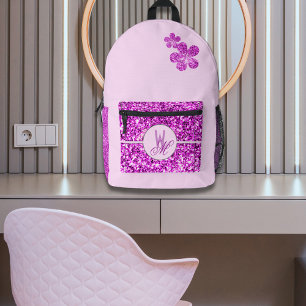 Rosa glitzernde Monogramm mit Blumen Bedruckter Rucksack