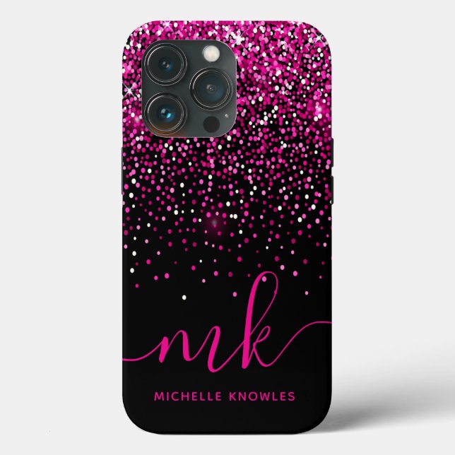 Rosa glitzernde Monogramm & Name Case-Mate iPhone Hülle (Rückseite)