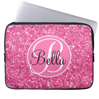 Rosa glitzerndes Glitzer mit Monogramm Laptopschutzhülle