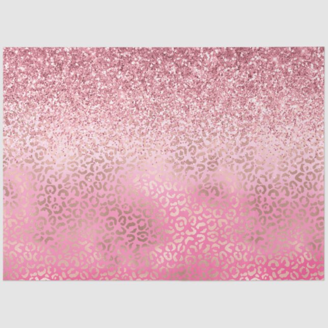 Rosa Glitzy Glitzer Ombre Leopard Print Seidenpapier (Vorderseite)